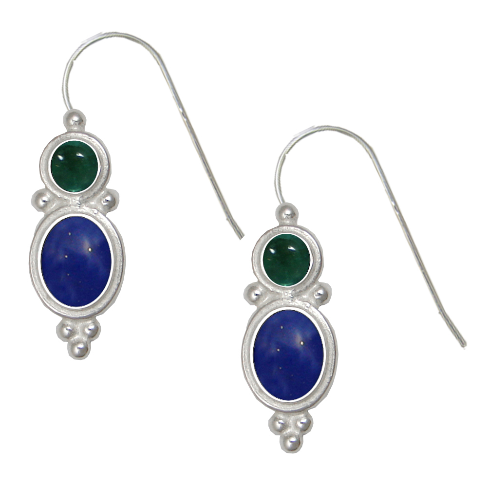 Sterling Silver Drop Dangle Earrings Lapis Lazuli And Fluorite